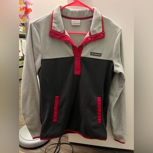 Columbia Gray and Red Fleece Pullover Snap